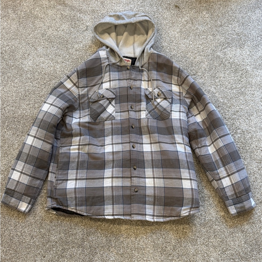 Wrangler Men’s Flannel Button Down Jacket - Gray and White